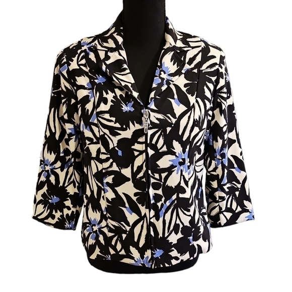 Molly & Maxx floral Zip Up Dress Jacket, Black, White, Periwinkle Size PS - Picture 2 of 7